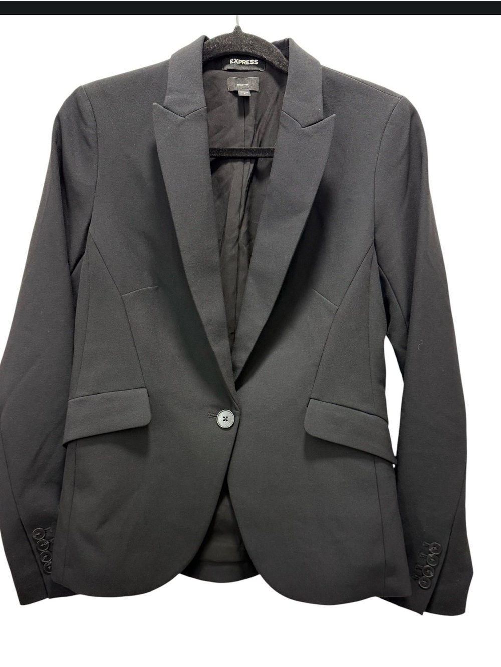 Express Supersoft Twill One Button Peak Lapel Blazer In Solid Black Sz(8)